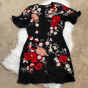 ASOS DESIGN embroidered mini dress with frill hem
